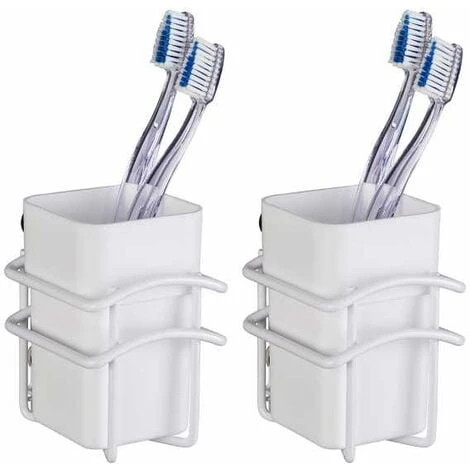 WENKO Porte Brosse à Dents Mural Classic Plus, Gobelet Brosse à Dents Fixation Murale, Lot De 2, Acier - Plastique, 8x11x10 Cm, Blanc 3 WENKO Porte Brosse à Dents Mural Classic Plus, Gobelet Brosse à Dents Fixation Murale, Lot De 2, Acier - Plastique, 8x11x10 Cm, Blanc