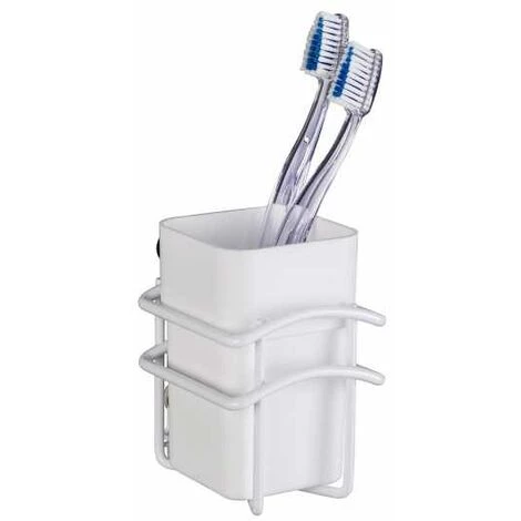 WENKO Porte Brosse à Dents Mural Classic Plus, Gobelet Brosse à Dents Fixation Murale, Lot De 2, Acier - Plastique, 8x11x10 Cm, Blanc 5 WENKO Porte Brosse à Dents Mural Classic Plus, Gobelet Brosse à Dents Fixation Murale, Lot De 2, Acier - Plastique, 8x11x10 Cm, Blanc – Image 3