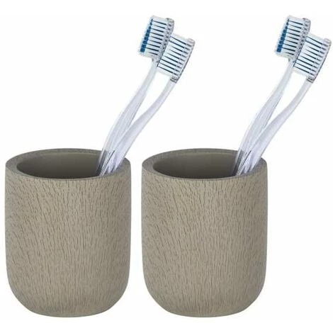 WENKO Gobelet Salle De Bain Joy, Porte Brosse à Dent, Lot De 2, Ciment, Ø 8x9,5 Cm, Taupe 3 WENKO Gobelet Salle De Bain Joy, Porte Brosse à Dent, Lot De 2, Ciment, Ø 8x9,5 Cm, Taupe