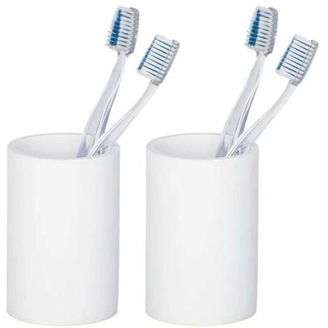 WENKO Porte Brosse à Dent Ida, Gobelet Salle De Bain, Lot De 2, Polyrésine, Ø 7x10,5 Cm, Blanc 3 WENKO Porte Brosse à Dent Ida, Gobelet Salle De Bain, Lot De 2, Polyrésine, Ø 7x10,5 Cm, Blanc