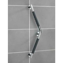 WENKO Barre D'appui Douche Secura, Poignée De Sécurité Salle De Bain Angle Antidérapant, Lot De 2, Acier Inox - Silicone, 37x37cm, Anthracite - Brillant -WENKO Soldes 31650743 3