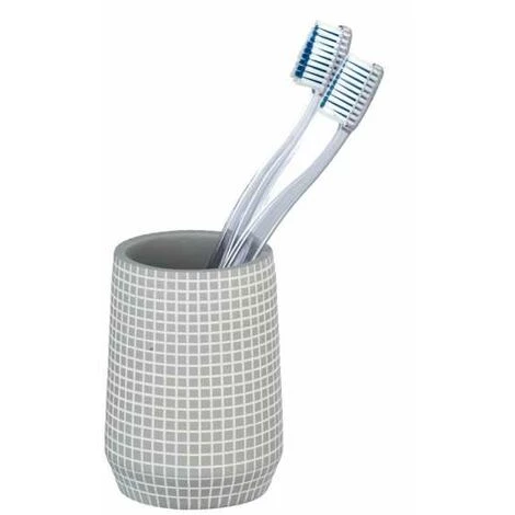 WENKO Porte Brosse à Dent Ohrid, Gobelet Salle De Bain , Lot De 2, Polyrésine, Ø 7x10 Cm, Argent/Gris 5 WENKO Porte Brosse à Dent Ohrid, Gobelet Salle De Bain , Lot De 2, Polyrésine, Ø 7x10 Cm, Argent/Gris – Image 3