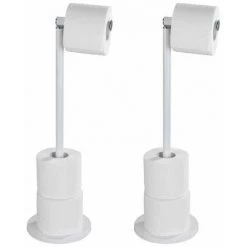 WENKO Support Papier Toilette 2en1, Porte Papier Toilette Et Dérouleur Papier Toilette Sur Pied, Stockage Pour 4 Rouleaux De Papier Toilette, Lot De 2, Acier, 21x55x17 Cm, Blanc