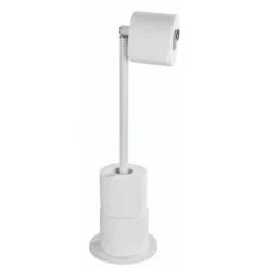 WENKO Support Papier Toilette 2en1, Porte Papier Toilette Et Dérouleur Papier Toilette Sur Pied, Stockage Pour 4 Rouleaux De Papier Toilette, Lot De 2, Acier, 21x55x17 Cm, Blanc -WENKO Soldes 31650766 3