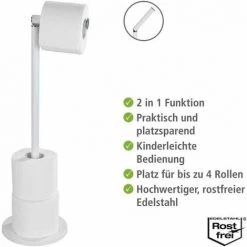 WENKO Support Papier Toilette 2en1, Porte Papier Toilette Et Dérouleur Papier Toilette Sur Pied, Stockage Pour 4 Rouleaux De Papier Toilette, Lot De 2, Acier, 21x55x17 Cm, Blanc -WENKO Soldes 31650766 5