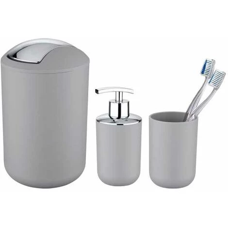 WENKO Set D'accessoires De Salle De Bain, Gobelet Salle De Bain, Distributeur Savon Liquide, Mini Poubelle Salle De Bain Brasil Gris 3 WENKO Set D'accessoires De Salle De Bain, Gobelet Salle De Bain, Distributeur Savon Liquide, Mini Poubelle Salle De Bain Brasil Gris