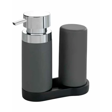 WENKO Station De Lavage Easy-Squeeze, Distributeur Liquide Vaisselle Et Distributeur Savon Liquide, Capacité 250 Ml, Avec Goupillon Bouteille 38 Cm, Plastique - Silicone, 15x18x7 Cm, Gris 6 WENKO Station De Lavage Easy-Squeeze, Distributeur Liquide Vaisselle Et Distributeur Savon Liquide, Capacité 250 Ml, Avec Goupillon Bouteille 38 Cm, Plastique - Silicone, 15x18x7 Cm, Gris – Image 4