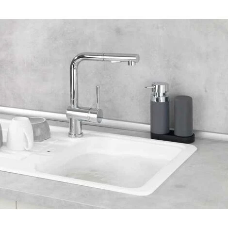WENKO Station De Lavage Easy-Squeeze, Distributeur Liquide Vaisselle Et Distributeur Savon Liquide, Capacité 250 Ml, Avec Goupillon Bouteille 38 Cm, Plastique - Silicone, 15x18x7 Cm, Gris 7 WENKO Station De Lavage Easy-Squeeze, Distributeur Liquide Vaisselle Et Distributeur Savon Liquide, Capacité 250 Ml, Avec Goupillon Bouteille 38 Cm, Plastique - Silicone, 15x18x7 Cm, Gris – Image 5