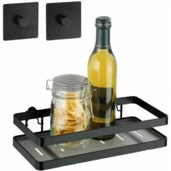 WENKO Étagère Murale Cuisine Gala, Etagère Murale Cuisine Fixation Sans Perçage Avec Adaptateur Turbo-Loc® Inclus, Acier, 24,8x12x5,5 Cm, Noir Mat
