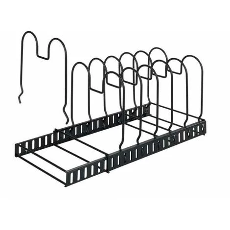 WENKO Rangement Poêle Et Support Couvercles Casseroles, Rangement Téléscopique Pour Placard Avec 6 Compartiments Pour Les Poeles, Couvercles, Planche à Découper, Métal, 30-57x18x18 Cm, Noir 4 WENKO Rangement Poêle Et Support Couvercles Casseroles, Rangement Téléscopique Pour Placard Avec 6 Compartiments Pour Les Poeles, Couvercles, Planche à Découper, Métal, 30-57x18x18 Cm, Noir – Image 2