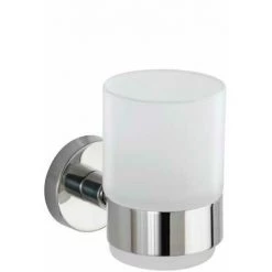 WENKO Porte Brosse à Dent Mural Uno Bosio, Gobelet Salle De Bain Mural, Lot De 2, Acier Inox - Verre Satiné, 7x9,5x10,5 Cm, Brillant -WENKO Soldes 31841909 2