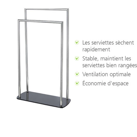 WENKO Porte Serviette Salle De Bain Sur Pied Ravina, Porte Serviette Salle De Bain 2 Portants Avec Socle En Verre, Acier Inoxydable, 48x80x20cm, Brillant - Noir 4 WENKO Porte Serviette Salle De Bain Sur Pied Ravina, Porte Serviette Salle De Bain 2 Portants Avec Socle En Verre, Acier Inoxydable, 48x80x20cm, Brillant - Noir – Image 2