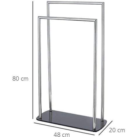 WENKO Porte Serviette Salle De Bain Sur Pied Ravina, Porte Serviette Salle De Bain 2 Portants Avec Socle En Verre, Acier Inoxydable, 48x80x20cm, Brillant - Noir 6 WENKO Porte Serviette Salle De Bain Sur Pied Ravina, Porte Serviette Salle De Bain 2 Portants Avec Socle En Verre, Acier Inoxydable, 48x80x20cm, Brillant - Noir – Image 4