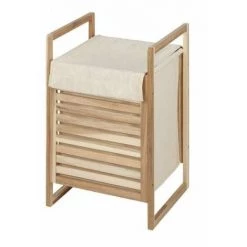 WENKO Coffre Linge Bois Acina, Panier à Linge Bois Avec Sac à Linge Sale Amovible, Capacité 40L, Bois Certifié FSC®, 40x60x35 Cm, Marron