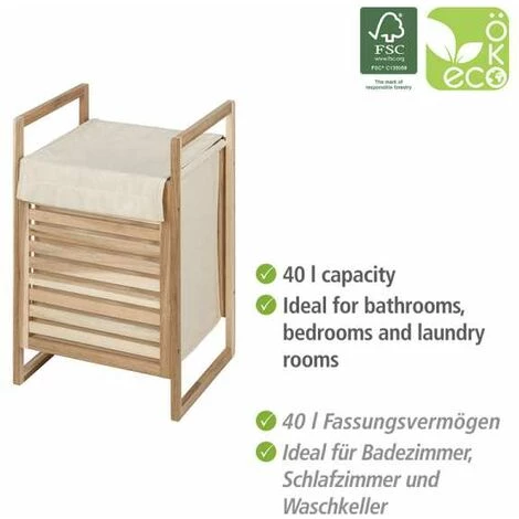 WENKO Coffre Linge Bois Acina, Panier à Linge Bois Avec Sac à Linge Sale Amovible, Capacité 40L, Bois Certifié FSC®, 40x60x35 Cm, Marron 5 WENKO Coffre Linge Bois Acina, Panier à Linge Bois Avec Sac à Linge Sale Amovible, Capacité 40L, Bois Certifié FSC®, 40x60x35 Cm, Marron – Image 3