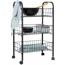 WENKO Desserte Cuisine à Roulettes, Chariot De Rangement à Roulettes, Florenz Noir