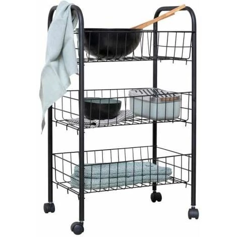 WENKO Desserte Cuisine à Roulettes, Chariot De Rangement à Roulettes, Florenz Noir 3 WENKO Desserte Cuisine à Roulettes, Chariot De Rangement à Roulettes, Florenz Noir