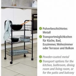 WENKO Desserte Cuisine à Roulettes, Chariot De Rangement à Roulettes, Florenz Noir 9 WENKO Desserte Cuisine à Roulettes, Chariot De Rangement à Roulettes, Florenz Noir -WENKO Soldes 32511978 3