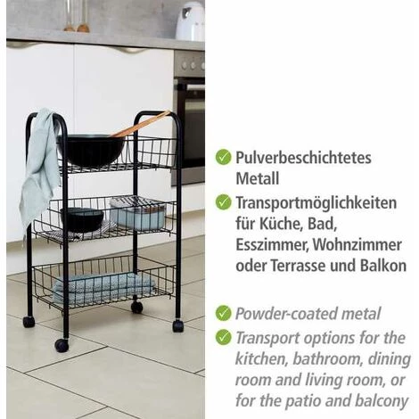 WENKO Desserte Cuisine à Roulettes, Chariot De Rangement à Roulettes, Florenz Noir 5 WENKO Desserte Cuisine à Roulettes, Chariot De Rangement à Roulettes, Florenz Noir – Image 3