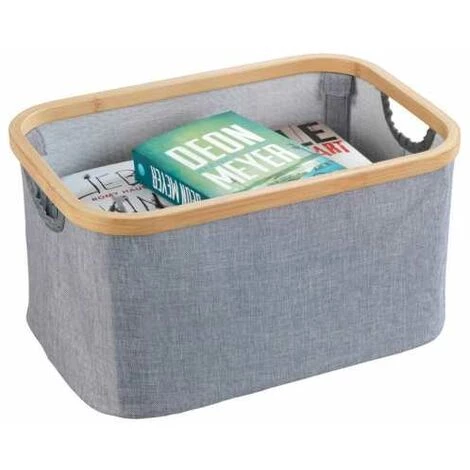 WENKO Panier Rangement Pliable Bambou Bahari, Boite De Rangement Linge, 20L, Polyester - Bambou, 38x20x26 Cm, Gris - Marron 7 WENKO Panier Rangement Pliable Bambou Bahari, Boite De Rangement Linge, 20L, Polyester - Bambou, 38x20x26 Cm, Gris - Marron – Image 5