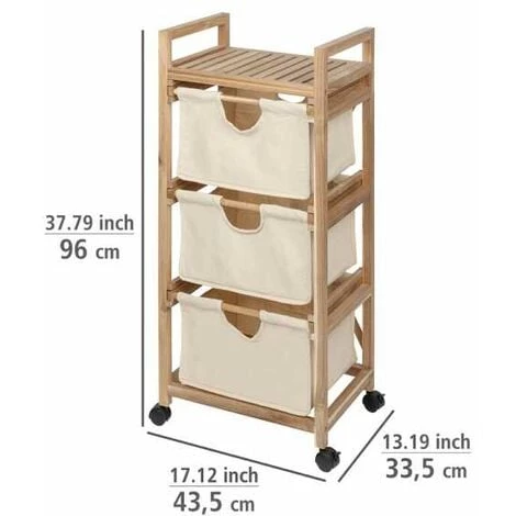 WENKO Desserte à Roulette Acina, étagère De Rangement Salle De Bain Bois, 3 Paniers De Rangement, Bois D'acacia Certifié FSC, 43,5x96x33,5 Cm, Marron - Beige 6 WENKO Desserte à Roulette Acina, étagère De Rangement Salle De Bain Bois, 3 Paniers De Rangement, Bois D'acacia Certifié FSC, 43,5x96x33,5 Cm, Marron - Beige – Image 4