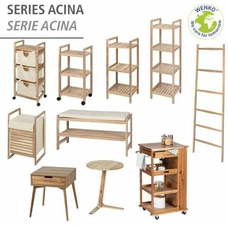 WENKO Desserte à Roulette Acina, étagère De Rangement Salle De Bain Bois, 3 Paniers De Rangement, Bois D'acacia Certifié FSC, 43,5x96x33,5 Cm, Marron - Beige 7 WENKO Desserte à Roulette Acina, étagère De Rangement Salle De Bain Bois, 3 Paniers De Rangement, Bois D'acacia Certifié FSC, 43,5x96x33,5 Cm, Marron - Beige – Image 5
