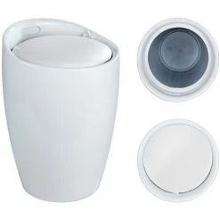 WENKO Tabouret Panier à Linge, Coffre à Linge Et Tabouret Salle De Bain, Coussin Amovible, Similicuir Blanc, 20 Litres, Canaro, Plastique, 35x50x35 Cm, Blanc