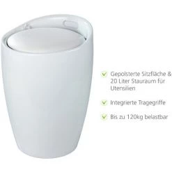 WENKO Tabouret Panier à Linge, Coffre à Linge Et Tabouret Salle De Bain, Coussin Amovible, Similicuir Blanc, 20 Litres, Canaro, Plastique, 35x50x35 Cm, Blanc 9 WENKO Tabouret Panier à Linge, Coffre à Linge Et Tabouret Salle De Bain, Coussin Amovible, Similicuir Blanc, 20 Litres, Canaro, Plastique, 35x50x35 Cm, Blanc -WENKO Soldes 32712516 3