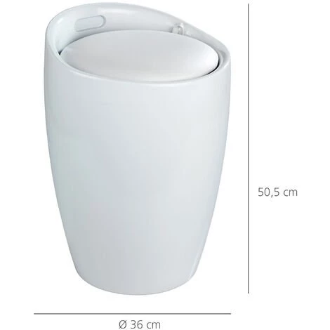 WENKO Tabouret Panier à Linge, Coffre à Linge Et Tabouret Salle De Bain, Coussin Amovible, Similicuir Blanc, 20 Litres, Canaro, Plastique, 35x50x35 Cm, Blanc 6 WENKO Tabouret Panier à Linge, Coffre à Linge Et Tabouret Salle De Bain, Coussin Amovible, Similicuir Blanc, 20 Litres, Canaro, Plastique, 35x50x35 Cm, Blanc – Image 4