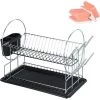 WENKO Egouttoir Vaisselle, Egouttoir Inox Et Plastique Noir, 52x26x34 Cm, Lot De 2 éponges Offertes -WENKO Soldes 32712519 1