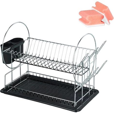 WENKO Egouttoir Vaisselle, Egouttoir Inox Et Plastique Noir, 52x26x34 Cm, Lot De 2 éponges Offertes 3 WENKO Egouttoir Vaisselle, Egouttoir Inox Et Plastique Noir, 52x26x34 Cm, Lot De 2 éponges Offertes