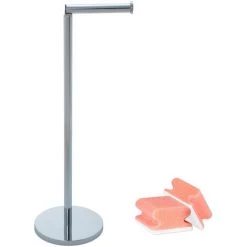WENKO Porte Papier Toilette Sur Pied, Distributeur Papier Toilette, Inox, H55 Cm, Lot De 2 éponges Offertes