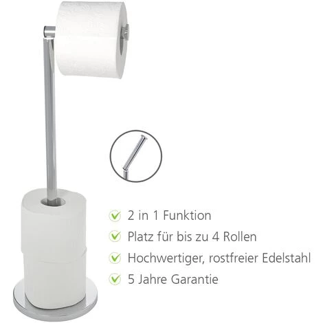 WENKO Porte Papier Toilette Sur Pied, Distributeur Papier Toilette, Inox, H55 Cm, Lot De 2 éponges Offertes 4 WENKO Porte Papier Toilette Sur Pied, Distributeur Papier Toilette, Inox, H55 Cm, Lot De 2 éponges Offertes – Image 2
