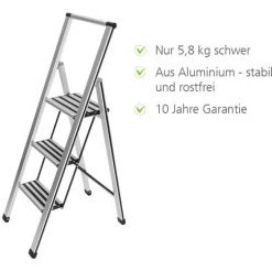WENKO Escabeau 3 Marches Design, Escabeau Pliable Alu, 44 X 127 X 5.5 Cm, Lot De 2 éponges Offertes 9 WENKO Escabeau 3 Marches Design, Escabeau Pliable Alu, 44 X 127 X 5.5 Cm, Lot De 2 éponges Offertes -WENKO Soldes 32712522 3