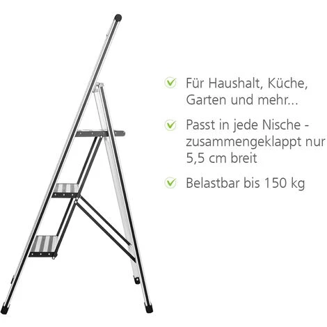 WENKO Escabeau 3 Marches Design, Escabeau Pliable Alu, 44 X 127 X 5.5 Cm, Lot De 2 éponges Offertes 6 WENKO Escabeau 3 Marches Design, Escabeau Pliable Alu, 44 X 127 X 5.5 Cm, Lot De 2 éponges Offertes – Image 4