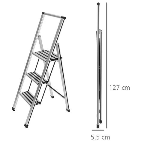 WENKO Escabeau 3 Marches Design, Escabeau Pliable Alu, 44 X 127 X 5.5 Cm, Lot De 2 éponges Offertes 7 WENKO Escabeau 3 Marches Design, Escabeau Pliable Alu, 44 X 127 X 5.5 Cm, Lot De 2 éponges Offertes – Image 5