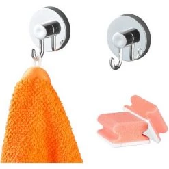 WENKO Crochet Mural Sans Percer Vacuum Loc, Lot De 2, Métal Chromé, 6x6.7x5 Cm, Lot De 2 éponges Offertes