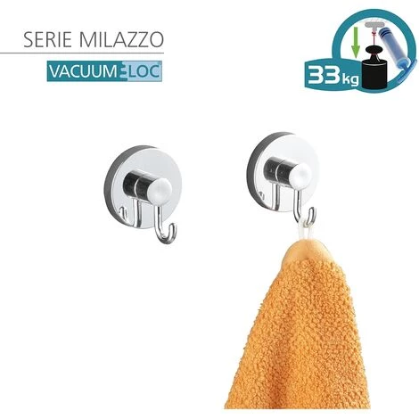 WENKO Crochet Mural Sans Percer Vacuum Loc, Lot De 2, Métal Chromé, 6x6.7x5 Cm, Lot De 2 éponges Offertes 4 WENKO Crochet Mural Sans Percer Vacuum Loc, Lot De 2, Métal Chromé, 6x6.7x5 Cm, Lot De 2 éponges Offertes – Image 2