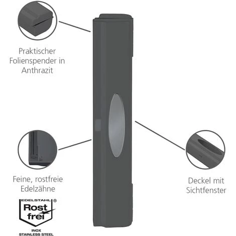 WENKO Dérouleur Film Alimentaire, Dérouleur Papier Aluminium, Perfect Cutter, Anthracite, 38 X 5,2 X 6,7 Cm, Lot De 2 éponges Offertes 4 WENKO Dérouleur Film Alimentaire, Dérouleur Papier Aluminium, Perfect Cutter, Anthracite, 38 X 5,2 X 6,7 Cm, Lot De 2 éponges Offertes – Image 2