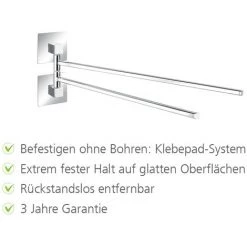 WENKO Porte Serviette Mural, Fixation Sans Perçage, Adhésif Puissant, Charge 40kg, Lot De 2 éponges Offertes -WENKO Soldes 32712530 3