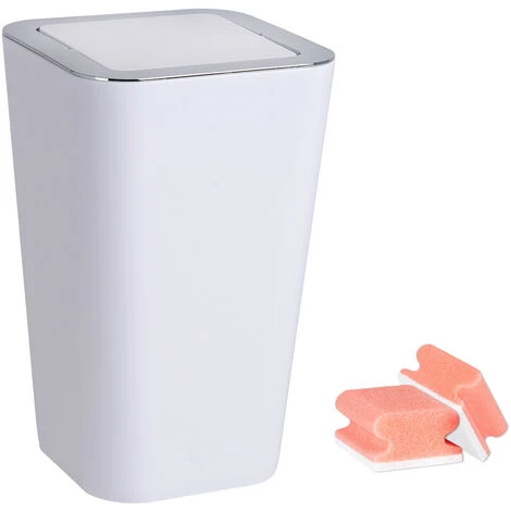 WENKO Petite Poubelle Salle De Bain, Candy Blanc, Capacité 6L, 18x28.5x18 Cm, Lot De 2 éponges Offertes 3 WENKO Petite Poubelle Salle De Bain, Candy Blanc, Capacité 6L, 18x28.5x18 Cm, Lot De 2 éponges Offertes