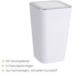 WENKO Petite Poubelle Salle De Bain, Candy Blanc, Capacité 6L, 18x28.5x18 Cm, Lot De 2 éponges Offertes 9 WENKO Petite Poubelle Salle De Bain, Candy Blanc, Capacité 6L, 18x28.5x18 Cm, Lot De 2 éponges Offertes -WENKO Soldes 32712532 3