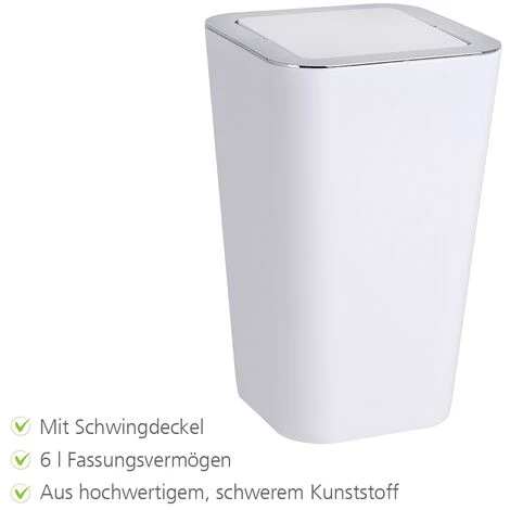 WENKO Petite Poubelle Salle De Bain, Candy Blanc, Capacité 6L, 18x28.5x18 Cm, Lot De 2 éponges Offertes 5 WENKO Petite Poubelle Salle De Bain, Candy Blanc, Capacité 6L, 18x28.5x18 Cm, Lot De 2 éponges Offertes – Image 3
