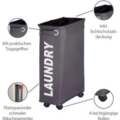 WENKO Panier à Linge étroit, "Laundry", Gris, Capacité 43L, Lot De 2 éponges Offertes 8 WENKO Panier à Linge étroit, "Laundry", Gris, Capacité 43L, Lot De 2 éponges Offertes -WENKO Soldes 32712535 2