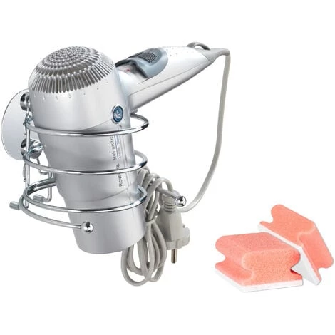 WENKO Porte Sèche Cheveux Mural Sans Perçage Turbo Loc, Support Sèche Cheveux Mural, Adhésif Puissant, Charge 40kg, Lot De 2 éponges Offertes 3 WENKO Porte Sèche Cheveux Mural Sans Perçage Turbo Loc, Support Sèche Cheveux Mural, Adhésif Puissant, Charge 40kg, Lot De 2 éponges Offertes