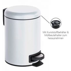 WENKO Poubelle Salle De Bain Leman, Petite Poubelle à Pédale, Inox Blanc, 3L, 17x25x22,5 Cm, Lot De 2 éponges -WENKO Soldes 32712537 4