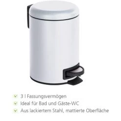 WENKO Poubelle Salle De Bain Leman, Petite Poubelle à Pédale, Inox Blanc, 3L, 17x25x22,5 Cm, Lot De 2 éponges -WENKO Soldes 32712537 5