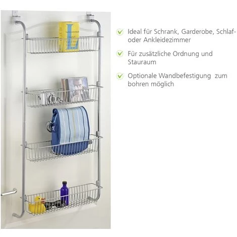 WENKO Etagère à Suspendre Ou à Fixer, 4 Paniers De Rangement, 50x109x14 Cm, Acier Chromé, Lot De 2 éponges Offertes 4 WENKO Etagère à Suspendre Ou à Fixer, 4 Paniers De Rangement, 50x109x14 Cm, Acier Chromé, Lot De 2 éponges Offertes – Image 2