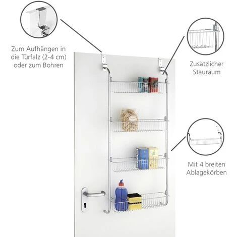 WENKO Etagère à Suspendre Ou à Fixer, 4 Paniers De Rangement, 50x109x14 Cm, Acier Chromé, Lot De 2 éponges Offertes 5 WENKO Etagère à Suspendre Ou à Fixer, 4 Paniers De Rangement, 50x109x14 Cm, Acier Chromé, Lot De 2 éponges Offertes – Image 3