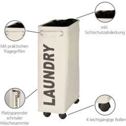 WENKO Panier à Linge étroit, Panier à Linge Sale Corno, "Laundry", Beige, Capacité 43L, Lot De 2 éponges Offertes 8 WENKO Panier à Linge étroit, Panier à Linge Sale Corno, "Laundry", Beige, Capacité 43L, Lot De 2 éponges Offertes -WENKO Soldes 32712540 2